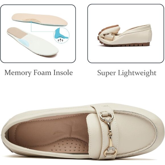 Women's Beige pu Faux Leather Arch Support Casual Slip on Comfort Penny Loafers - Picture 5 of 7